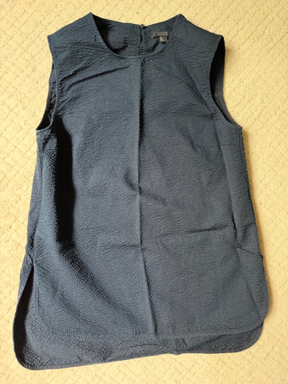 COS Textured Sleeveless Tunic Top Size 2 Navy Minimalist Oversized Scandinavian